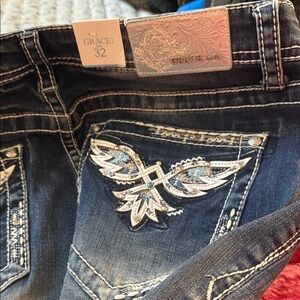 Grace in LA Women's Dark Blue Jeans with Embellished Pockets